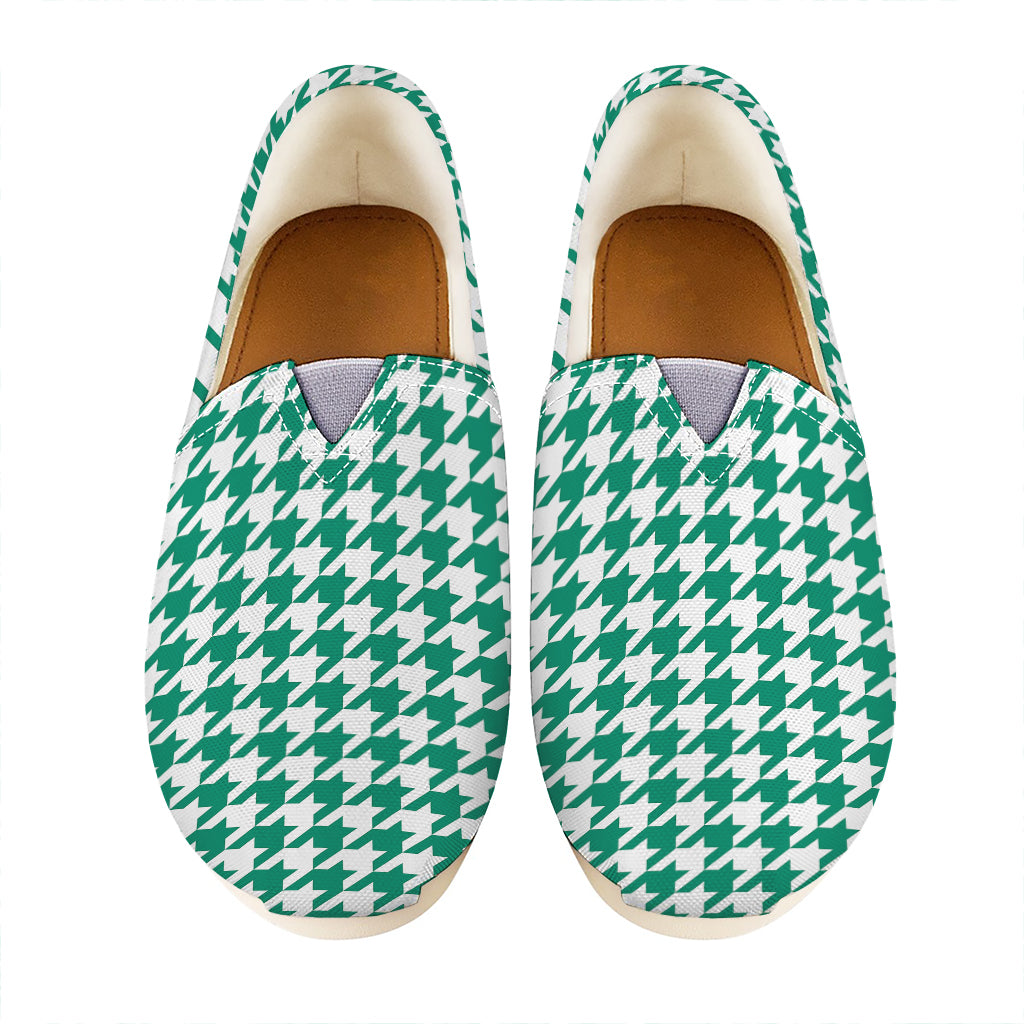 Jungle Green And White Houndstooth Print Casual Shoes