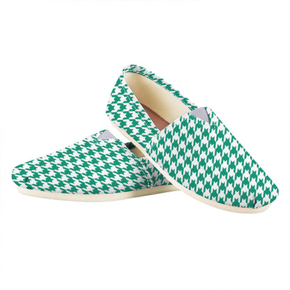 Jungle Green And White Houndstooth Print Casual Shoes