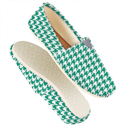 Jungle Green And White Houndstooth Print Casual Shoes