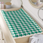 Jungle Green And White Houndstooth Print Changing Pad Cover
