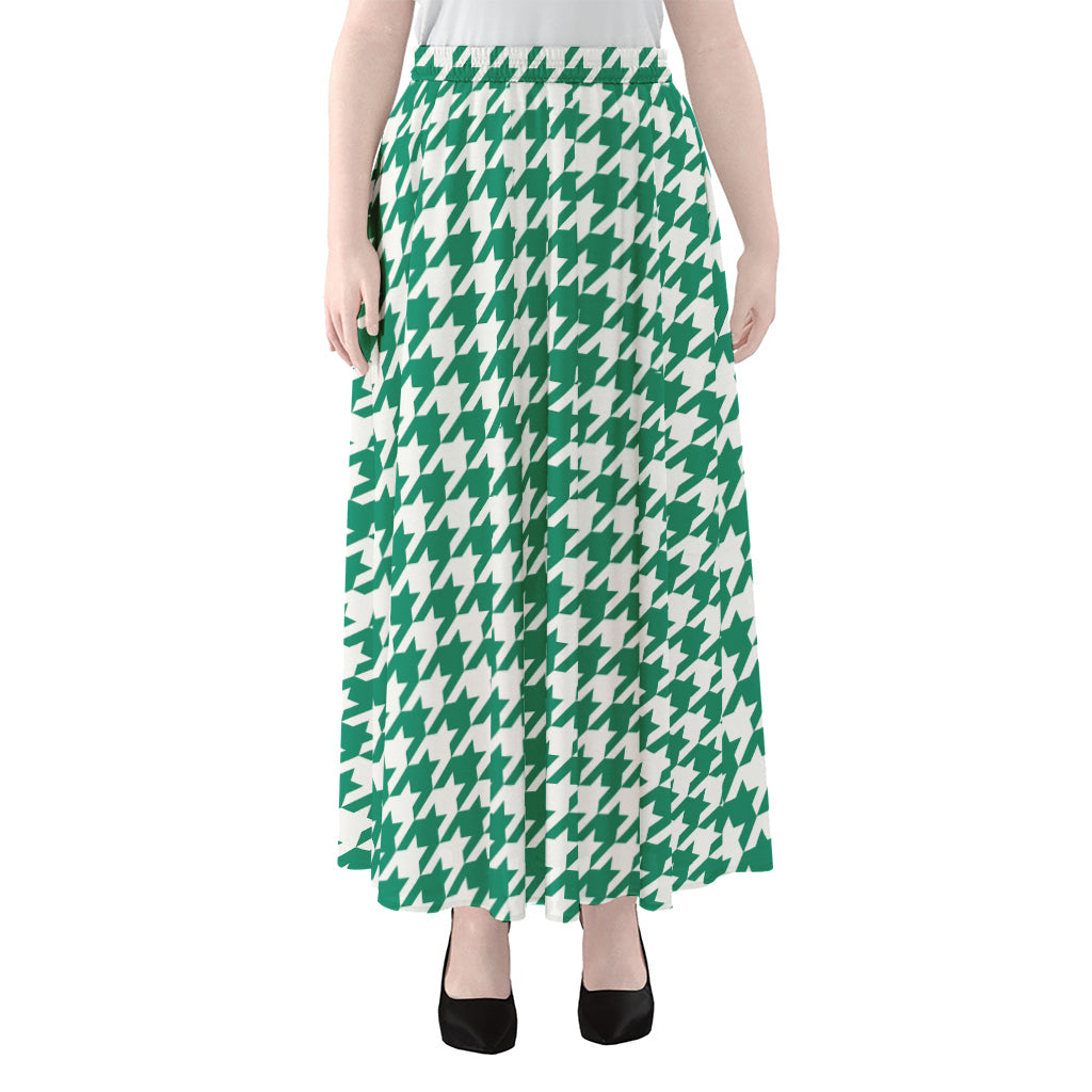 Jungle Green And White Houndstooth Print Chiffon Maxi Skirt