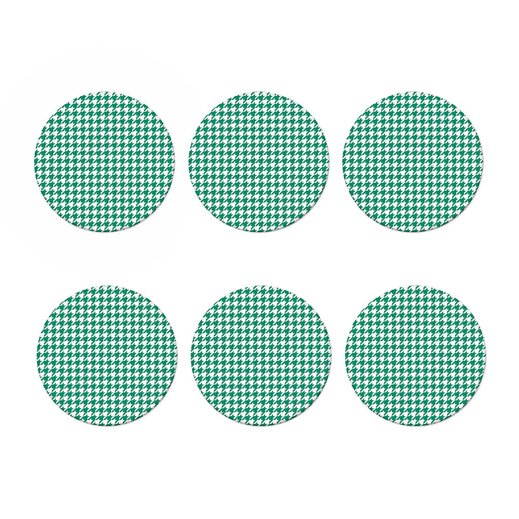 Jungle Green And White Houndstooth Print Coaster Set