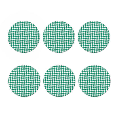 Jungle Green And White Houndstooth Print Coaster Set