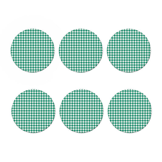 Jungle Green And White Houndstooth Print Coaster Set