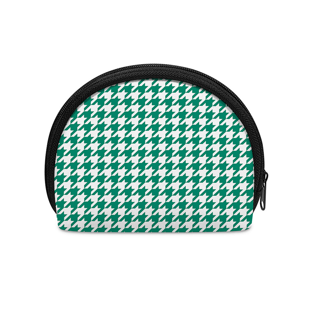 Jungle Green And White Houndstooth Print Coin Purse
