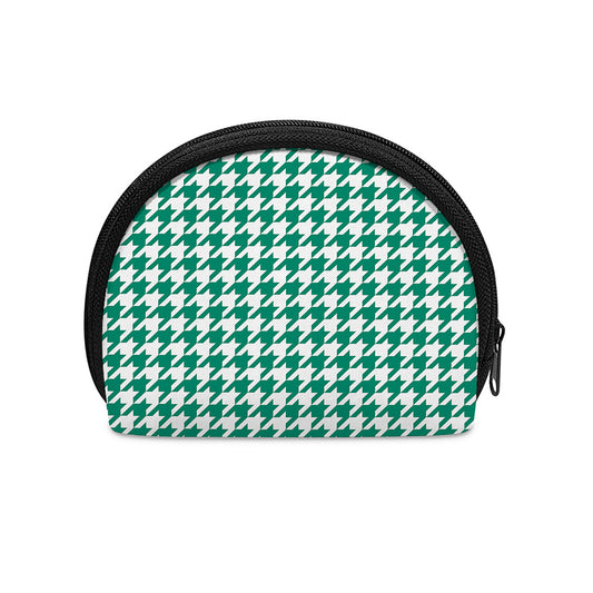 Jungle Green And White Houndstooth Print Coin Purse