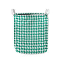 Jungle Green And White Houndstooth Print Collapsible Laundry Basket