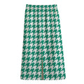 Jungle Green And White Houndstooth Print Cotton Front Slit Maxi Skirt
