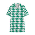 Jungle Green And White Houndstooth Print Cotton Hawaiian Shirt