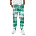 Jungle Green And White Houndstooth Print Cotton Sweatpants