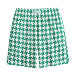 Jungle Green And White Houndstooth Print Cotton Shorts