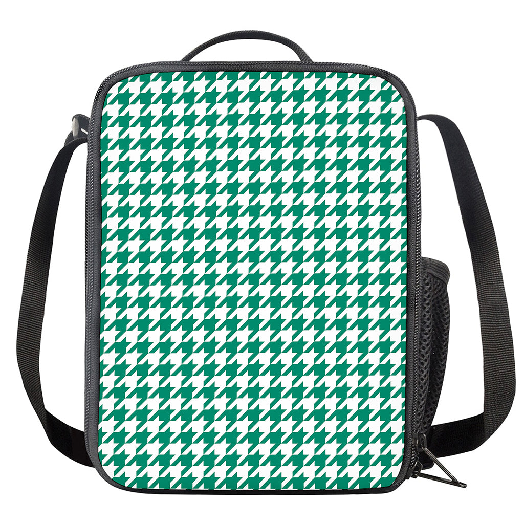 Jungle Green And White Houndstooth Print Crossbody Lunch Bag