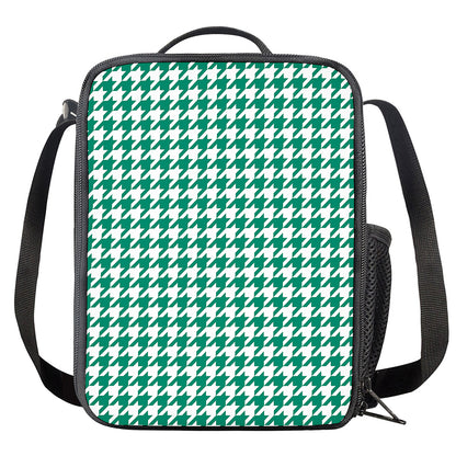 Jungle Green And White Houndstooth Print Crossbody Lunch Bag