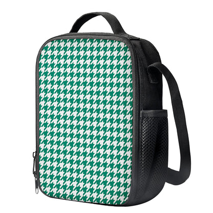 Jungle Green And White Houndstooth Print Crossbody Lunch Bag
