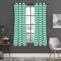 Jungle Green And White Houndstooth Print Grommet Curtain Panels