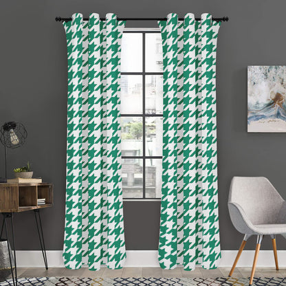 Jungle Green And White Houndstooth Print Curtain
