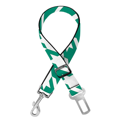 Jungle Green And White Houndstooth Print Dog Seat Belt