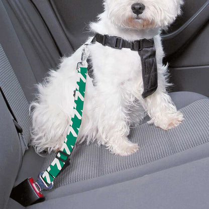 Jungle Green And White Houndstooth Print Dog Seat Belt