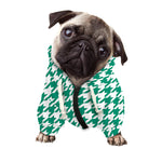 Jungle Green And White Houndstooth Print Dog Zip Up Hoodie