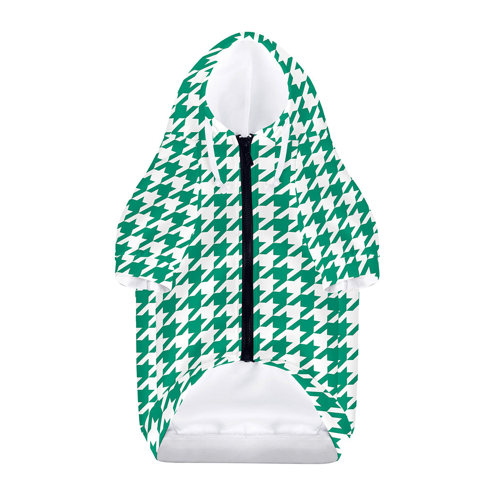 Jungle Green And White Houndstooth Print Dog Zip Up Hoodie