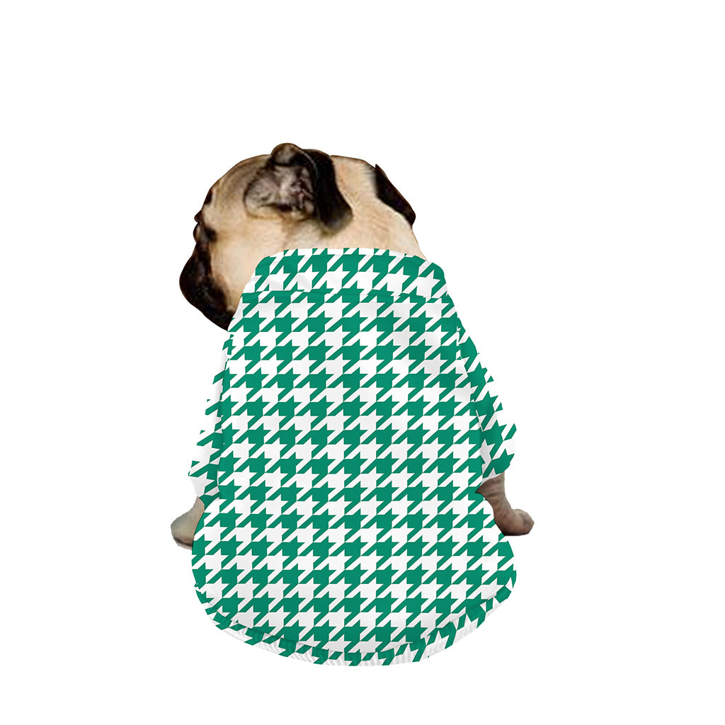 Jungle Green And White Houndstooth Print Dog Zip Up Jacket