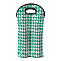 Jungle Green And White Houndstooth Print Double Neoprene Wine Tote
