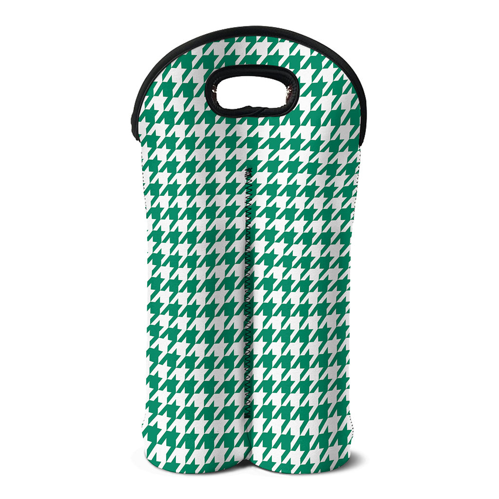 Jungle Green And White Houndstooth Print Double Neoprene Wine Tote