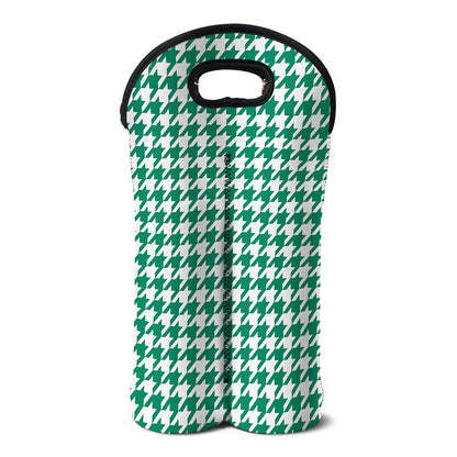 Jungle Green And White Houndstooth Print Double Neoprene Wine Tote