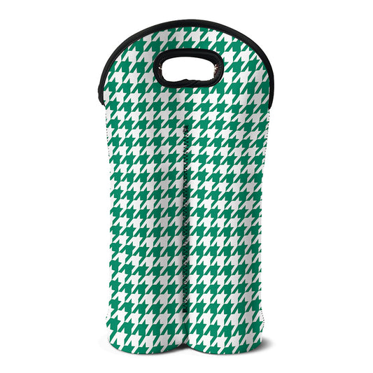 Jungle Green And White Houndstooth Print Double Neoprene Wine Tote