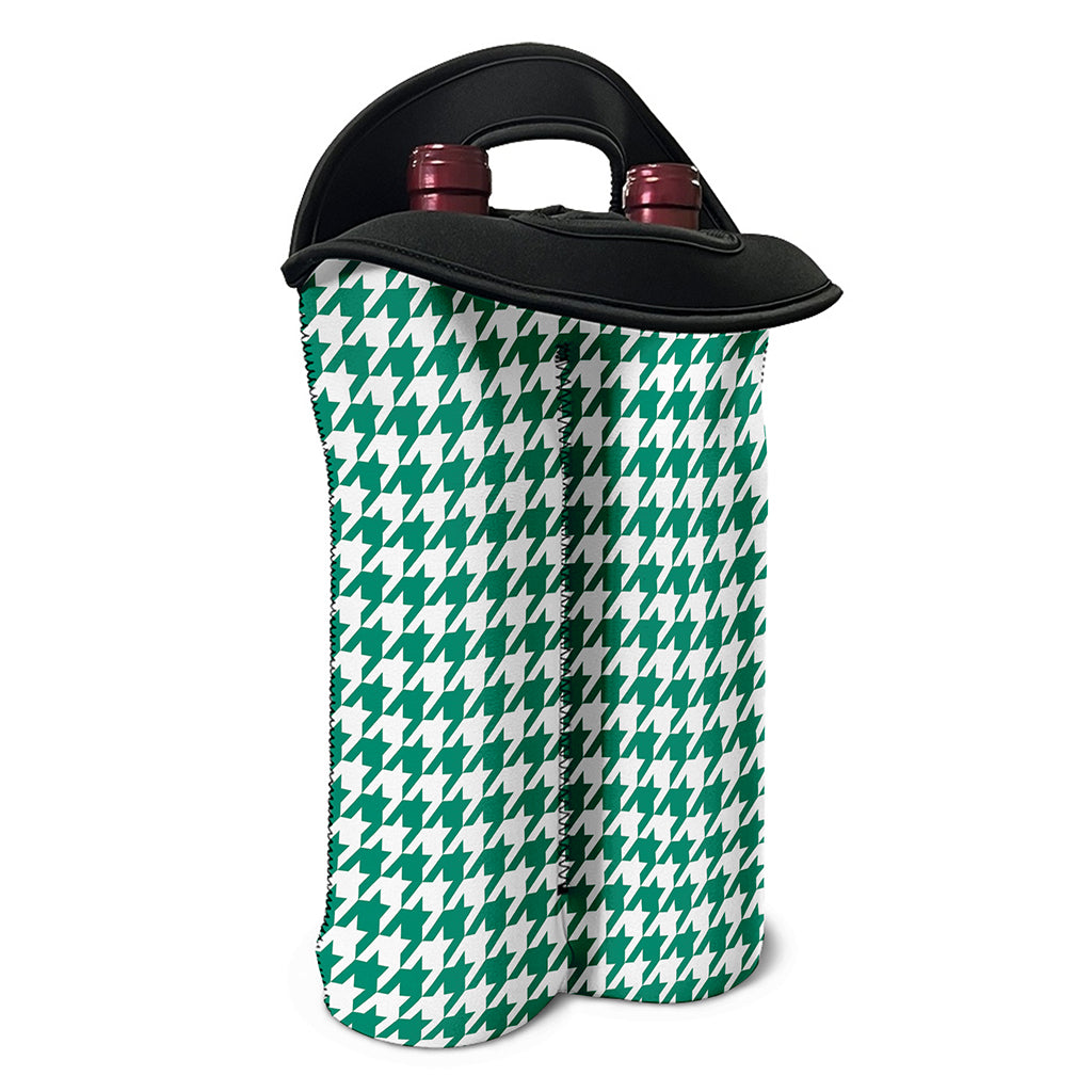 Jungle Green And White Houndstooth Print Double Neoprene Wine Tote