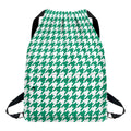Jungle Green And White Houndstooth Print Drawstring Backpack