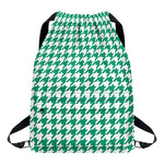 Jungle Green And White Houndstooth Print Drawstring Backpack