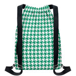 Jungle Green And White Houndstooth Print Drawstring Backpack