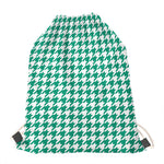 Jungle Green And White Houndstooth Print Drawstring Bag