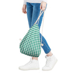 Jungle Green And White Houndstooth Print Drawstring Bag