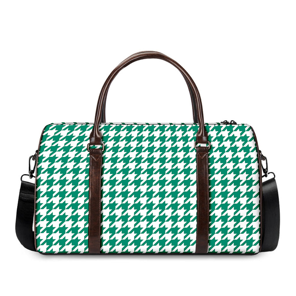 Jungle Green And White Houndstooth Print Duffle Bag