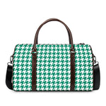 Jungle Green And White Houndstooth Print Duffle Bag