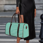 Jungle Green And White Houndstooth Print Duffle Bag