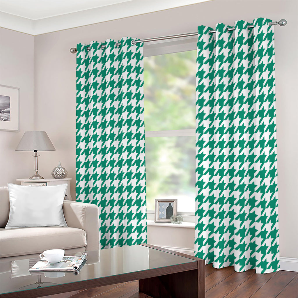 Jungle Green And White Houndstooth Print Extra Wide Grommet Curtains