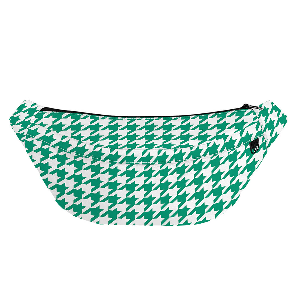 Jungle Green And White Houndstooth Print Fanny Pack