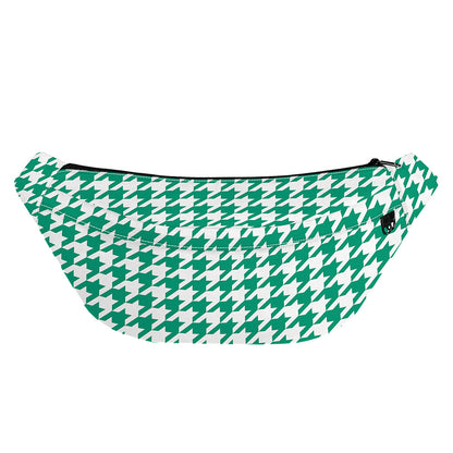 Jungle Green And White Houndstooth Print Fanny Pack