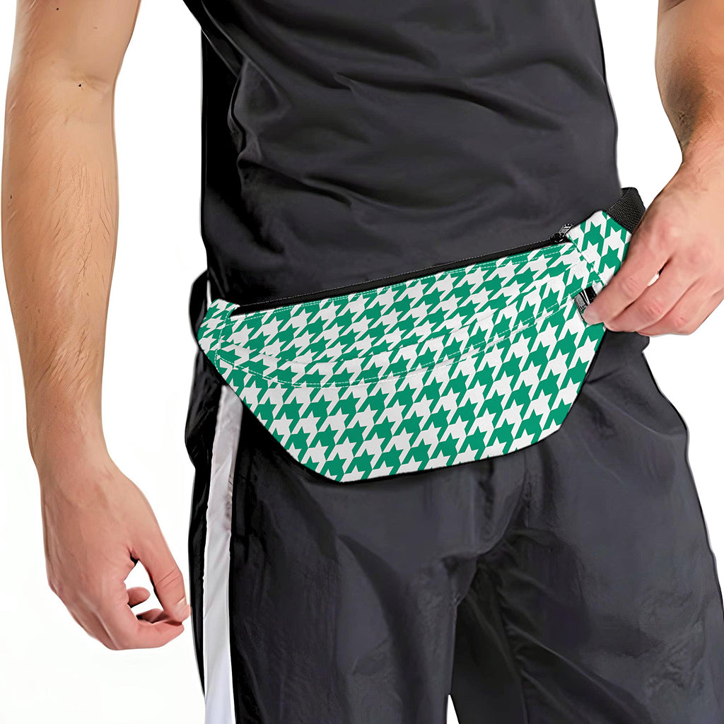Jungle Green And White Houndstooth Print Fanny Pack