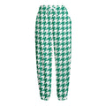 Jungle Green And White Houndstooth Print Fleece Lined Knit Pants
