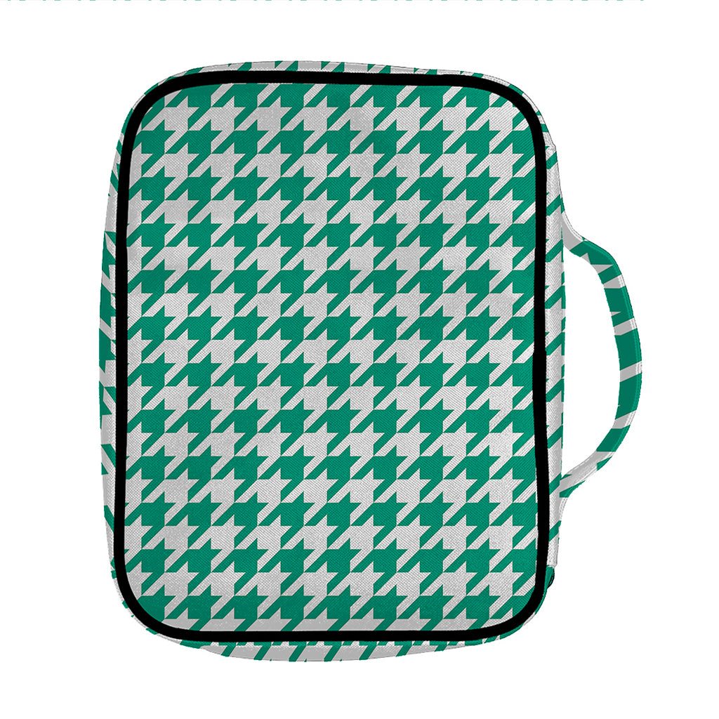 Jungle Green And White Houndstooth Print Front Pocket Bible Bag