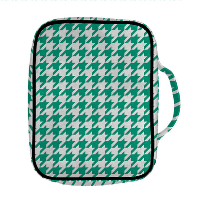 Jungle Green And White Houndstooth Print Front Pocket Bible Bag