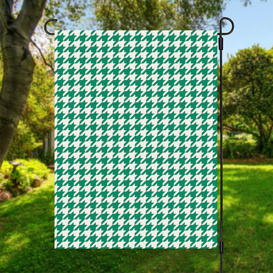 Jungle Green And White Houndstooth Print Garden Flag