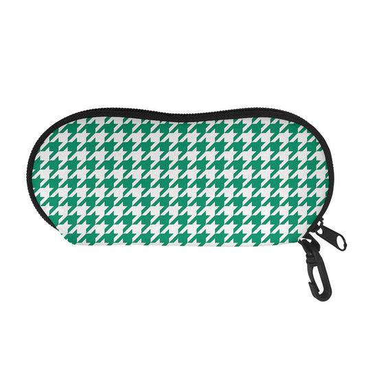 Jungle Green And White Houndstooth Print Glasses Case