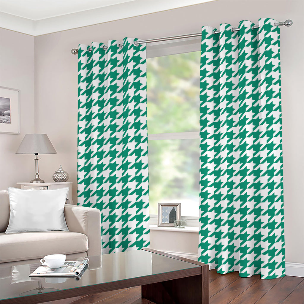 Jungle Green And White Houndstooth Print Grommet Curtains