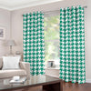 Jungle Green And White Houndstooth Print Grommet Curtains