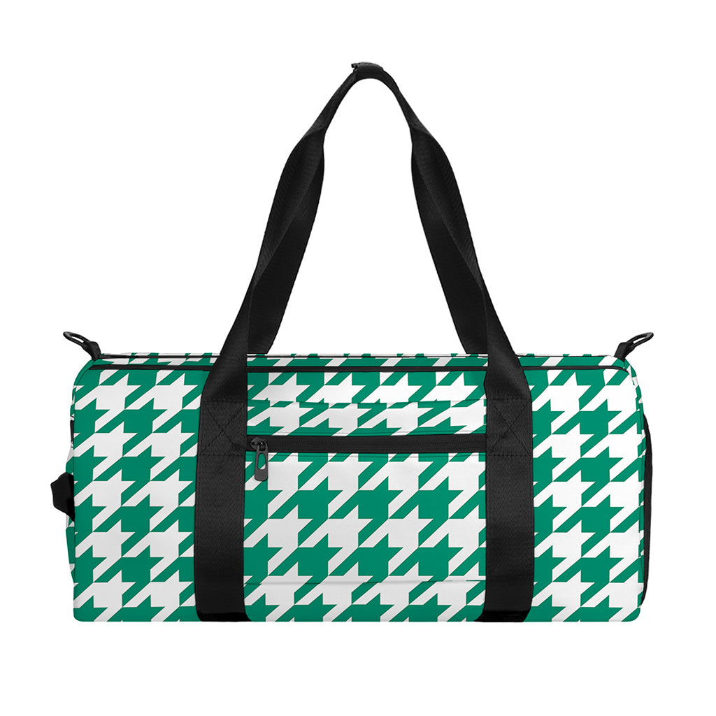 Jungle Green And White Houndstooth Print Gym Bag